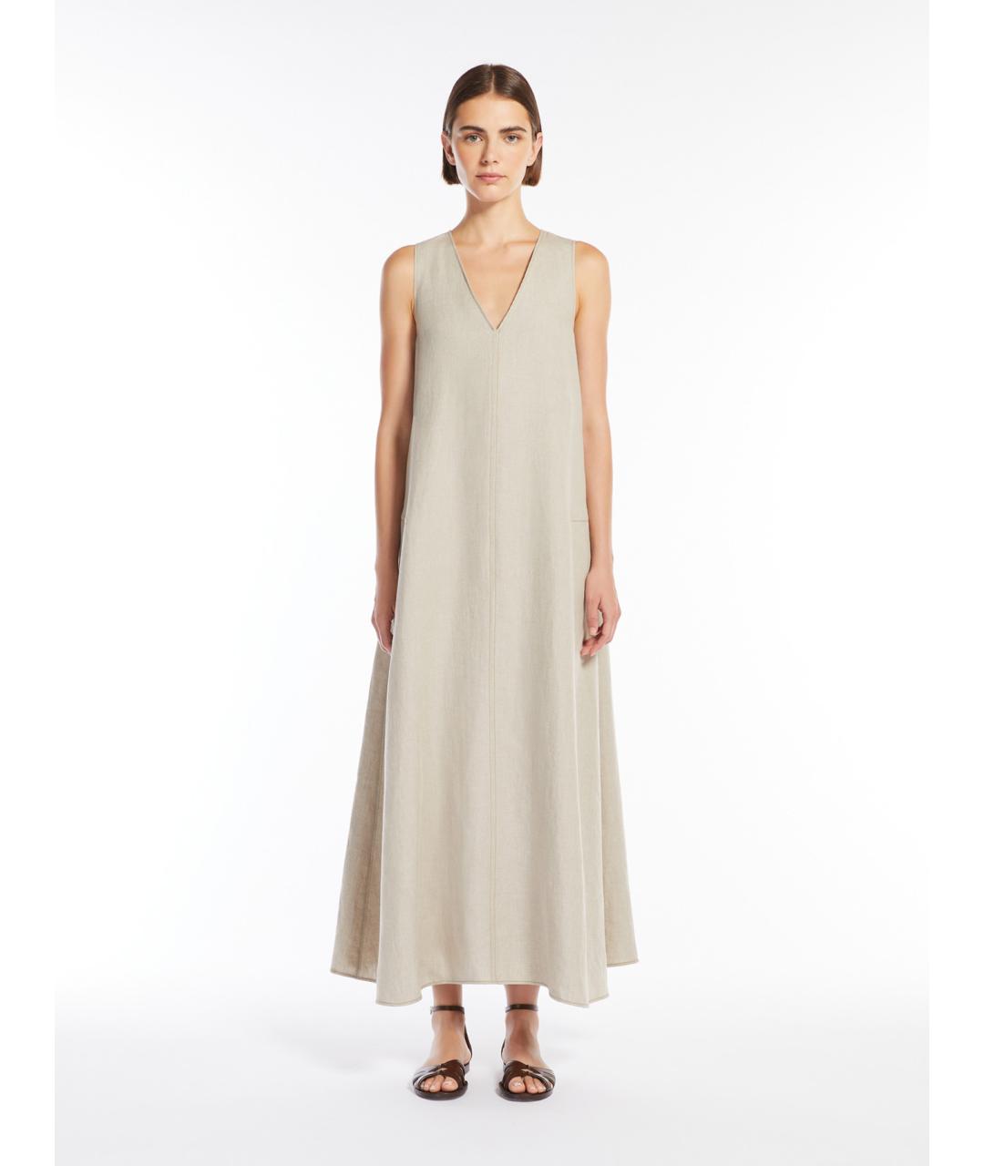 MAX MARA Бежевое льняное повседневное платье, фото 2