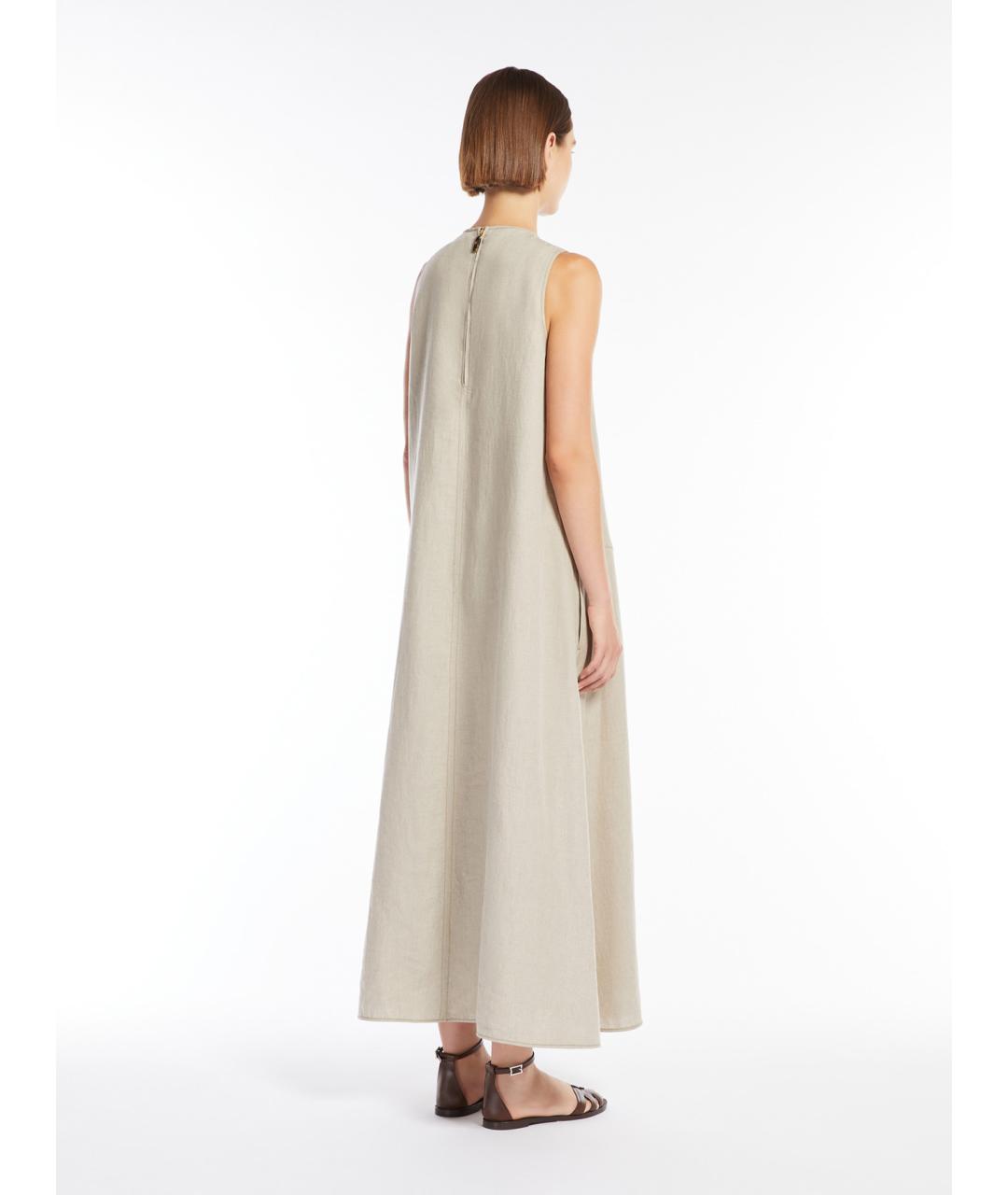 MAX MARA Бежевое льняное повседневное платье, фото 3