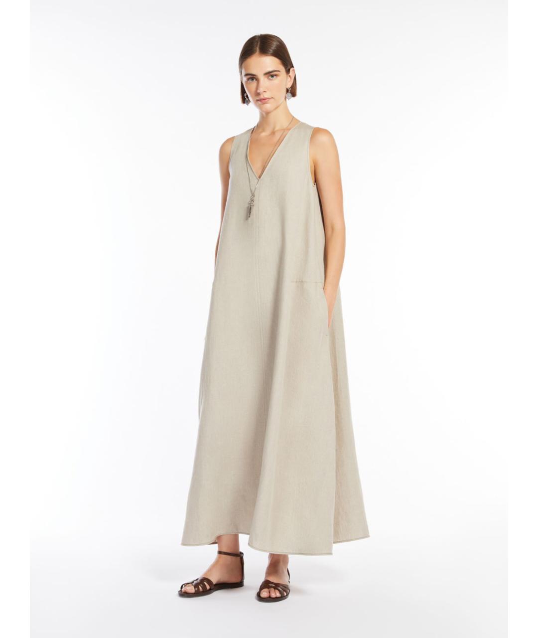 MAX MARA Бежевое льняное повседневное платье, фото 4