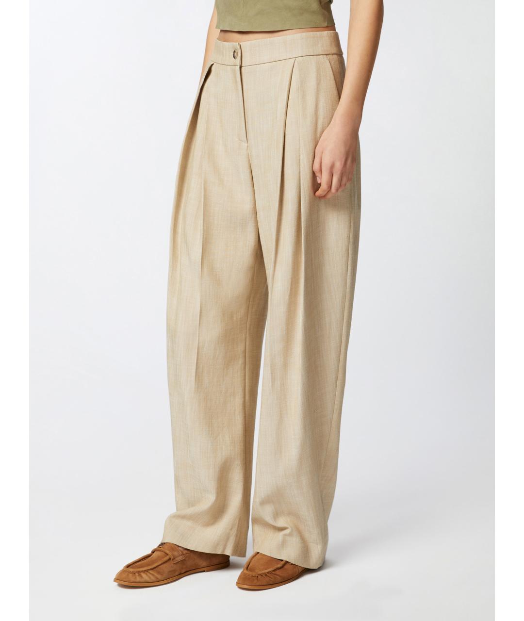 PINKO Бежевые льняные брюки широкие, фото 3