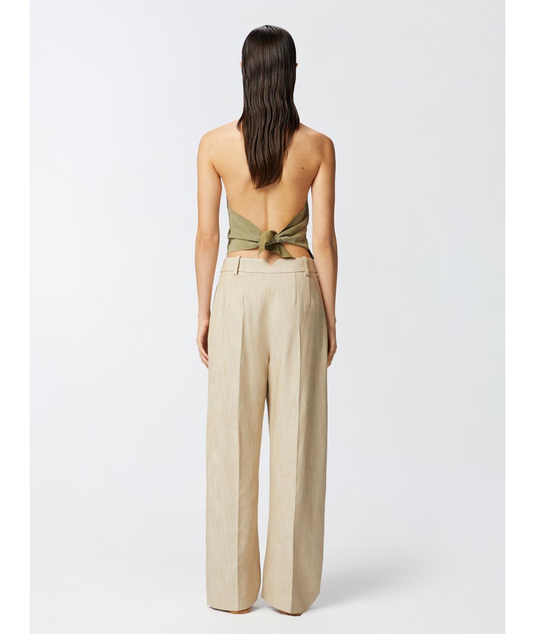 PINKO Бежевые льняные брюки широкие, фото 4