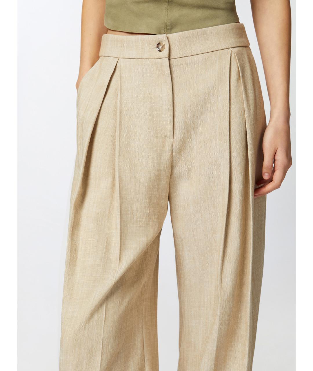 PINKO Бежевые льняные брюки широкие, фото 5