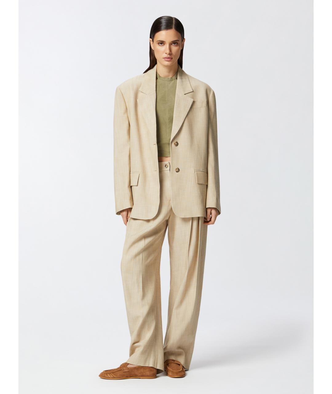 PINKO Бежевые льняные брюки широкие, фото 2