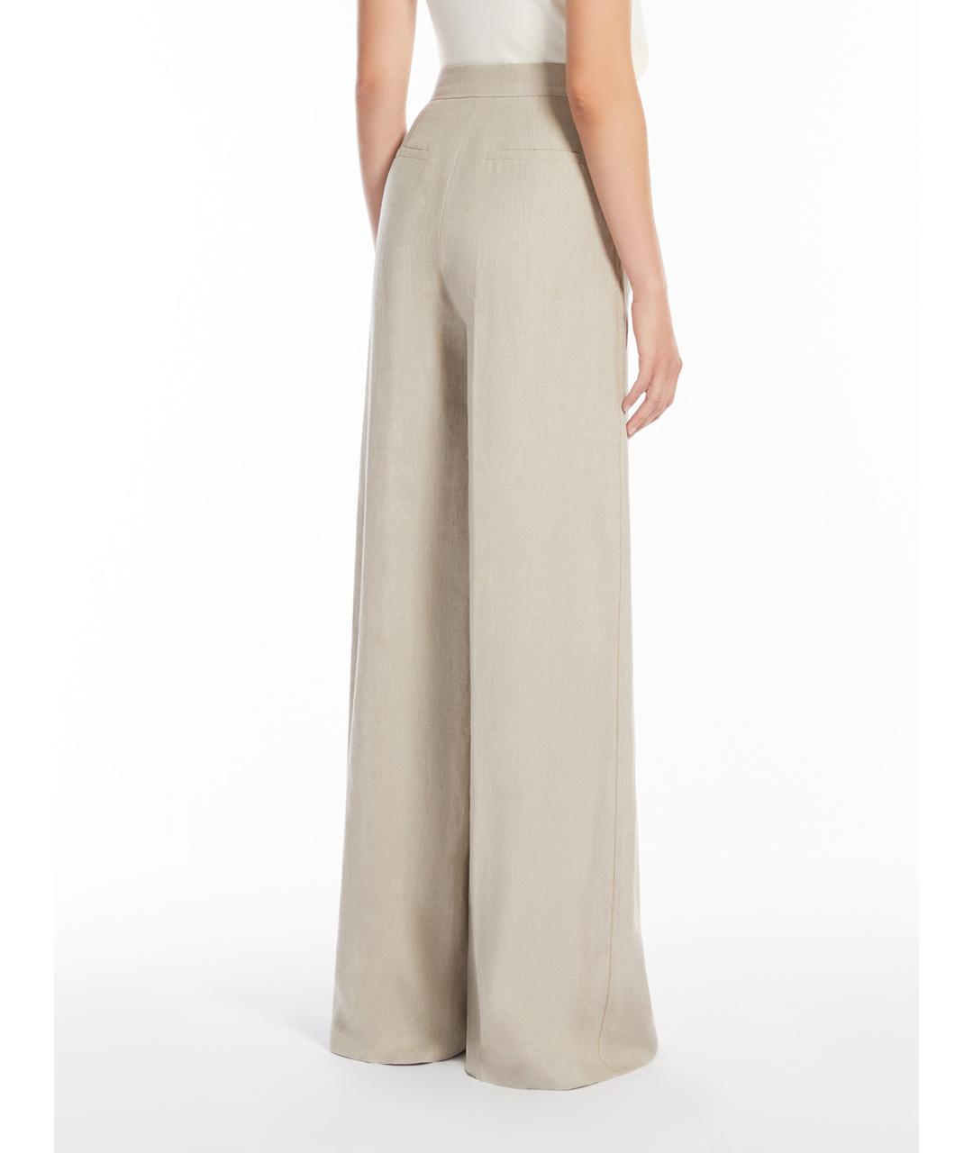MAX MARA Бежевые льняные брюки широкие, фото 3