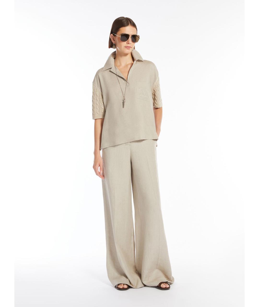 MAX MARA Бежевые льняные брюки широкие, фото 2