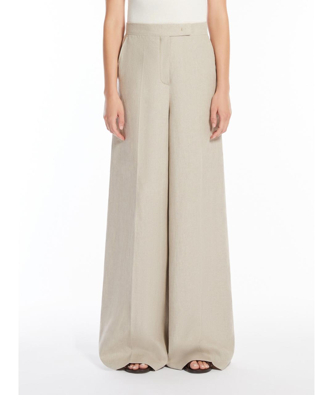 MAX MARA Бежевые льняные брюки широкие, фото 4