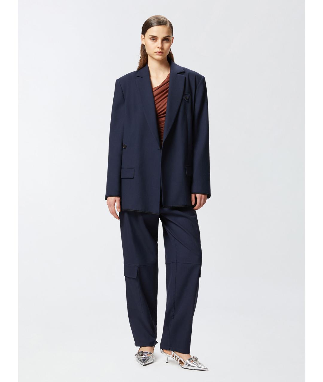 PINKO Синие шерстяные прямые брюки, фото 2