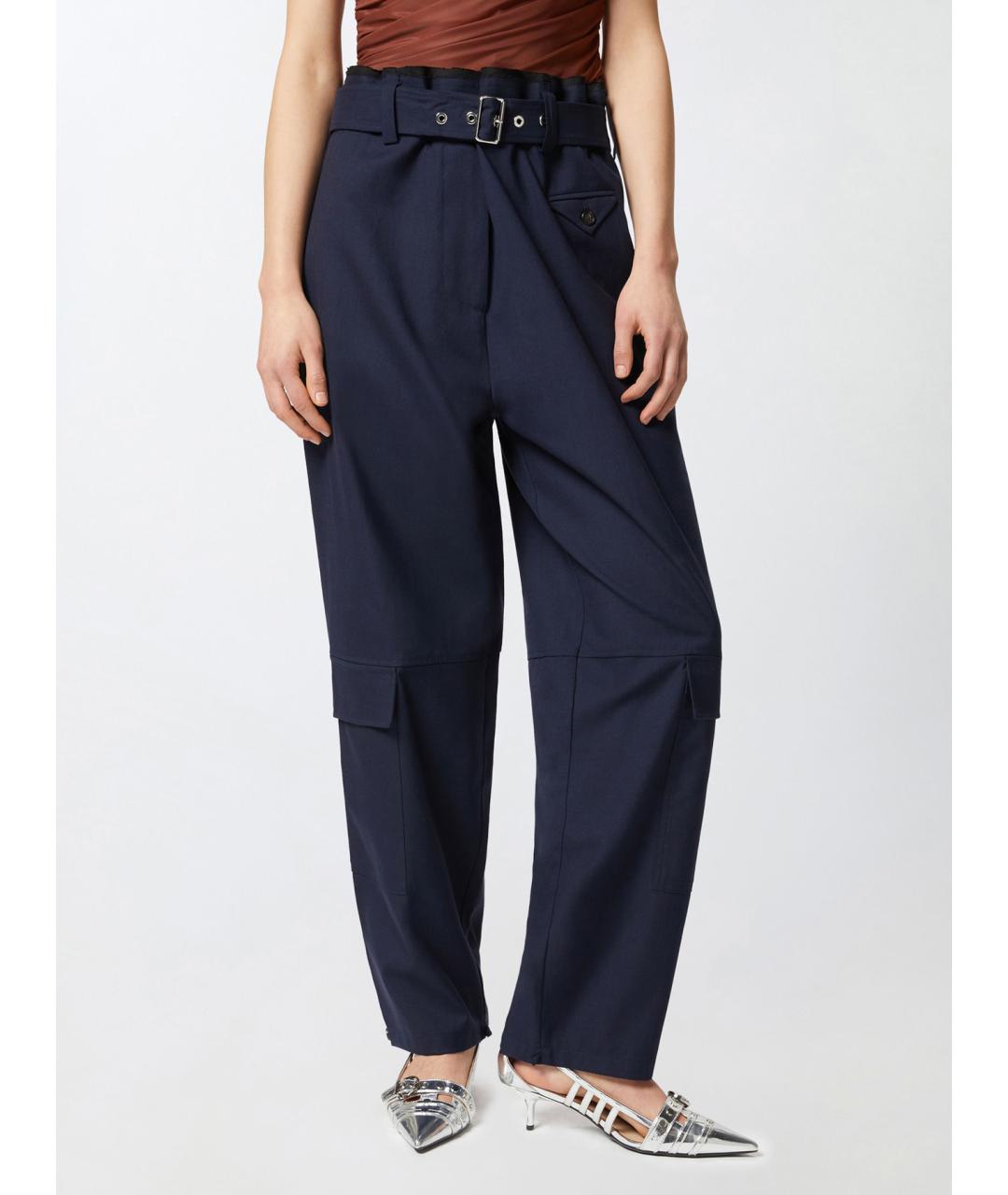 PINKO Синие шерстяные прямые брюки, фото 3