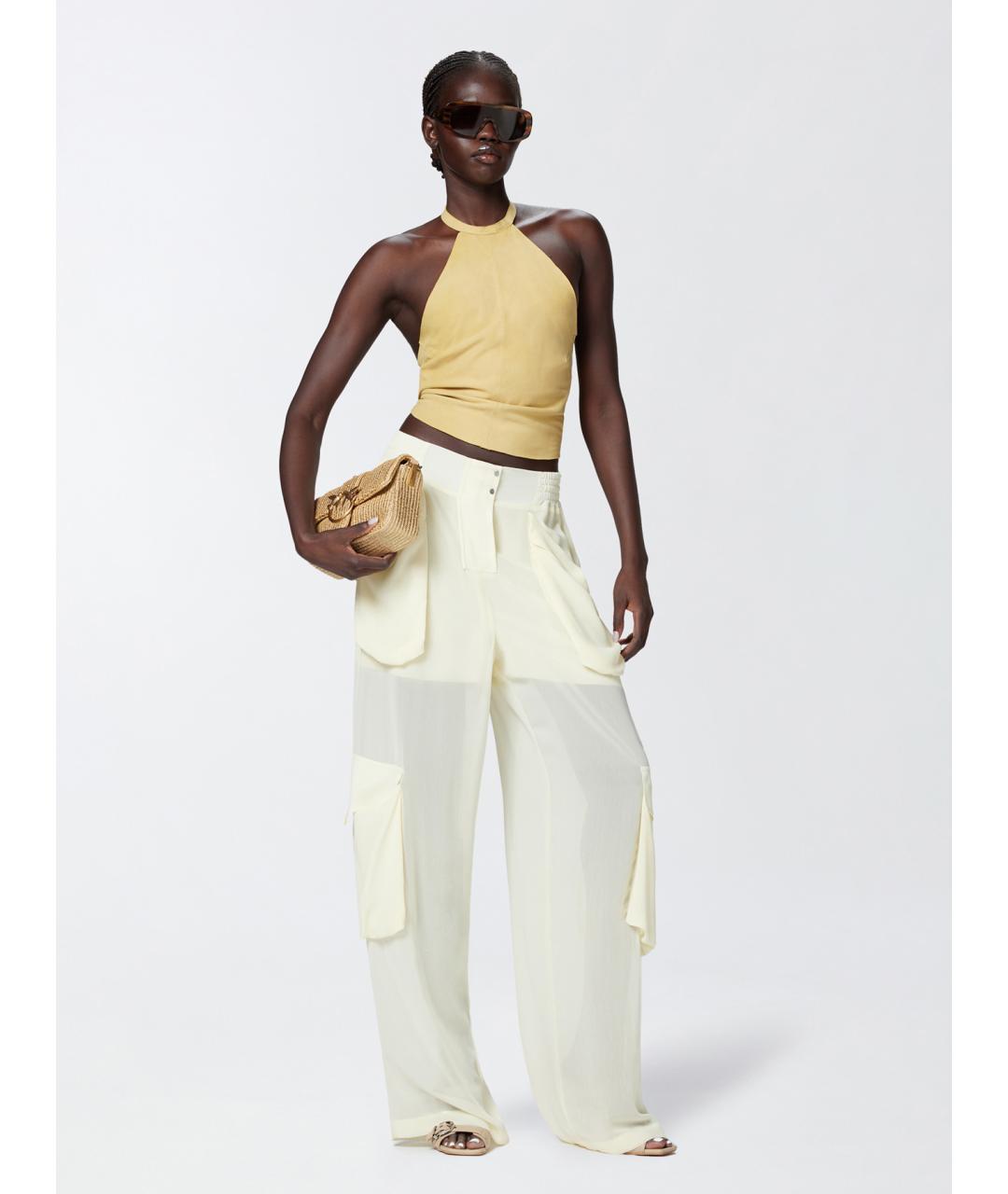 PINKO Белые полиэстеровые прямые брюки, фото 2