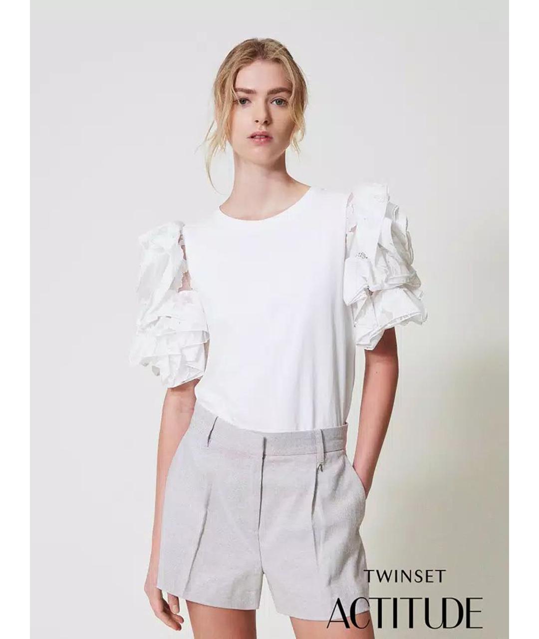 TWIN-SET Белые шерстяные шорты, фото 2