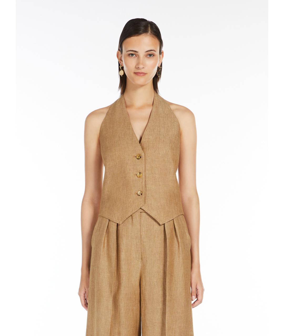 MAX MARA Коричневый льняной жилет, фото 2