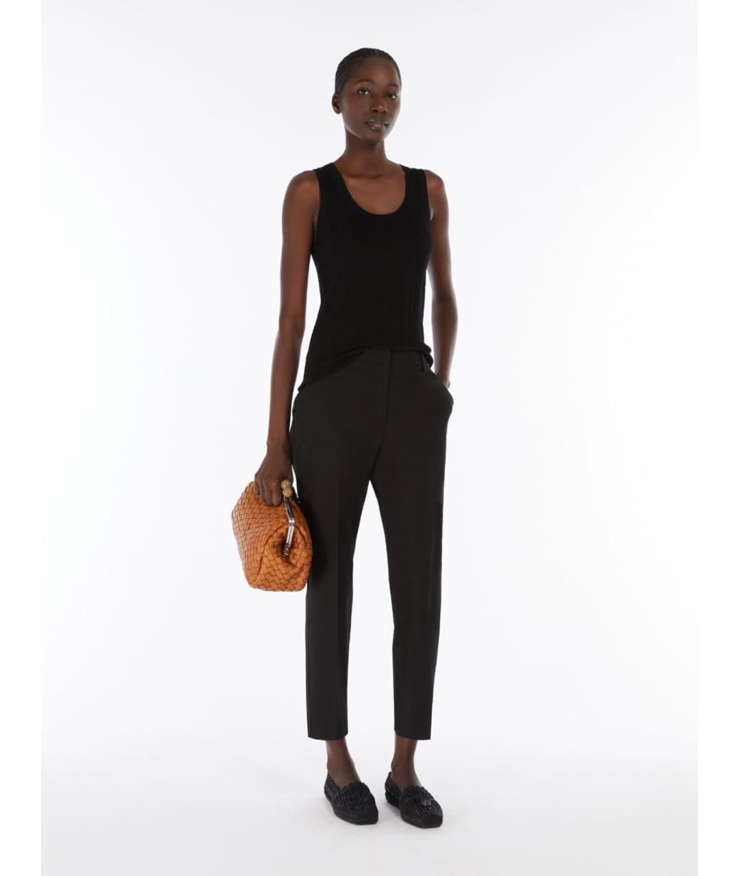 WEEKEND MAX MARA Черные хлопковые прямые брюки, фото 2