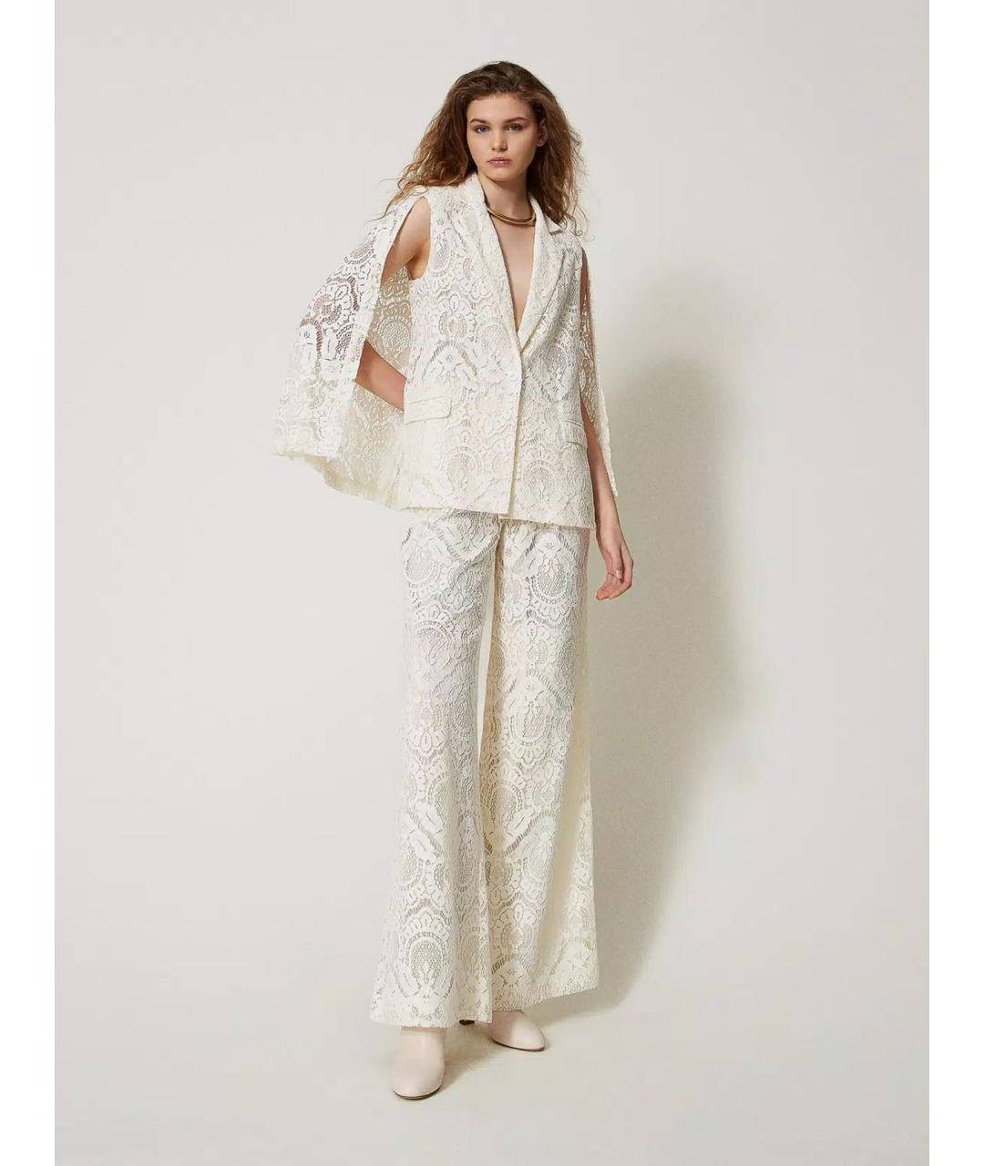 TWIN-SET Белые вискозные брюки широкие, фото 2