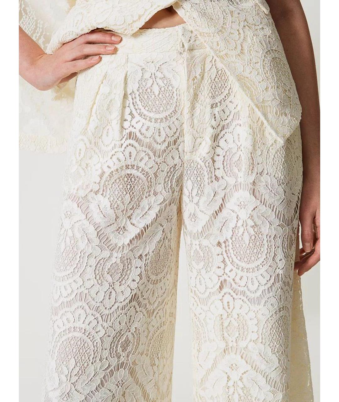 TWIN-SET Белые вискозные брюки широкие, фото 5