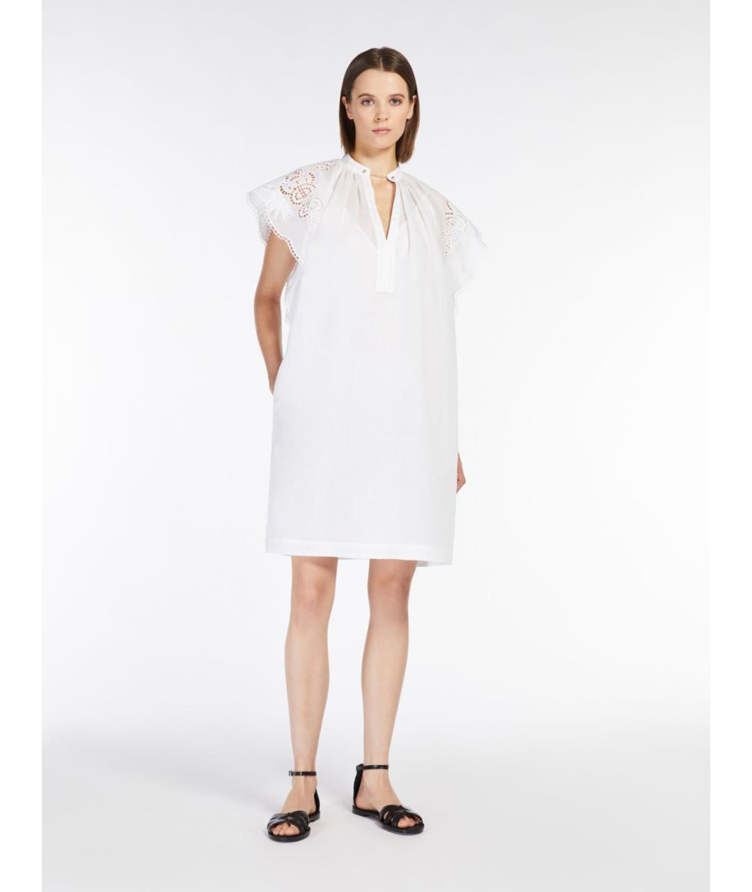 MAX MARA STUDIO Белое хлопковое повседневное платье, фото 2