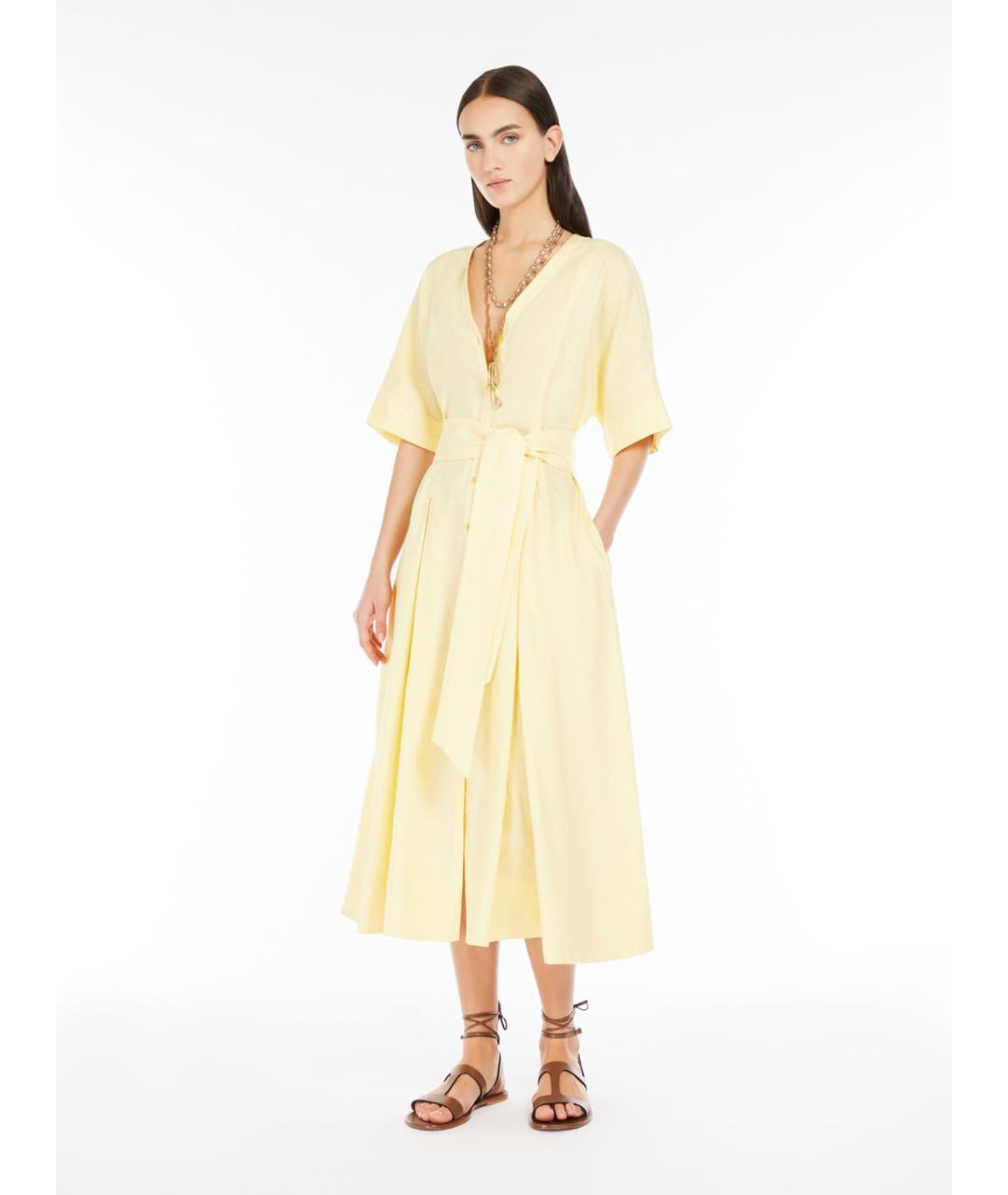 WEEKEND MAX MARA Желтое льняное повседневное платье, фото 2