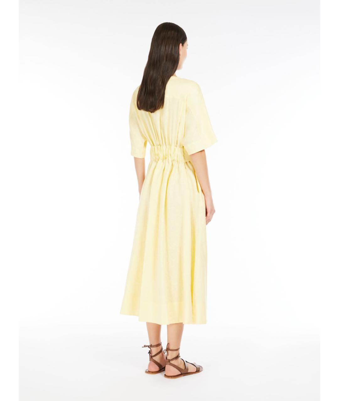 WEEKEND MAX MARA Желтое льняное повседневное платье, фото 5