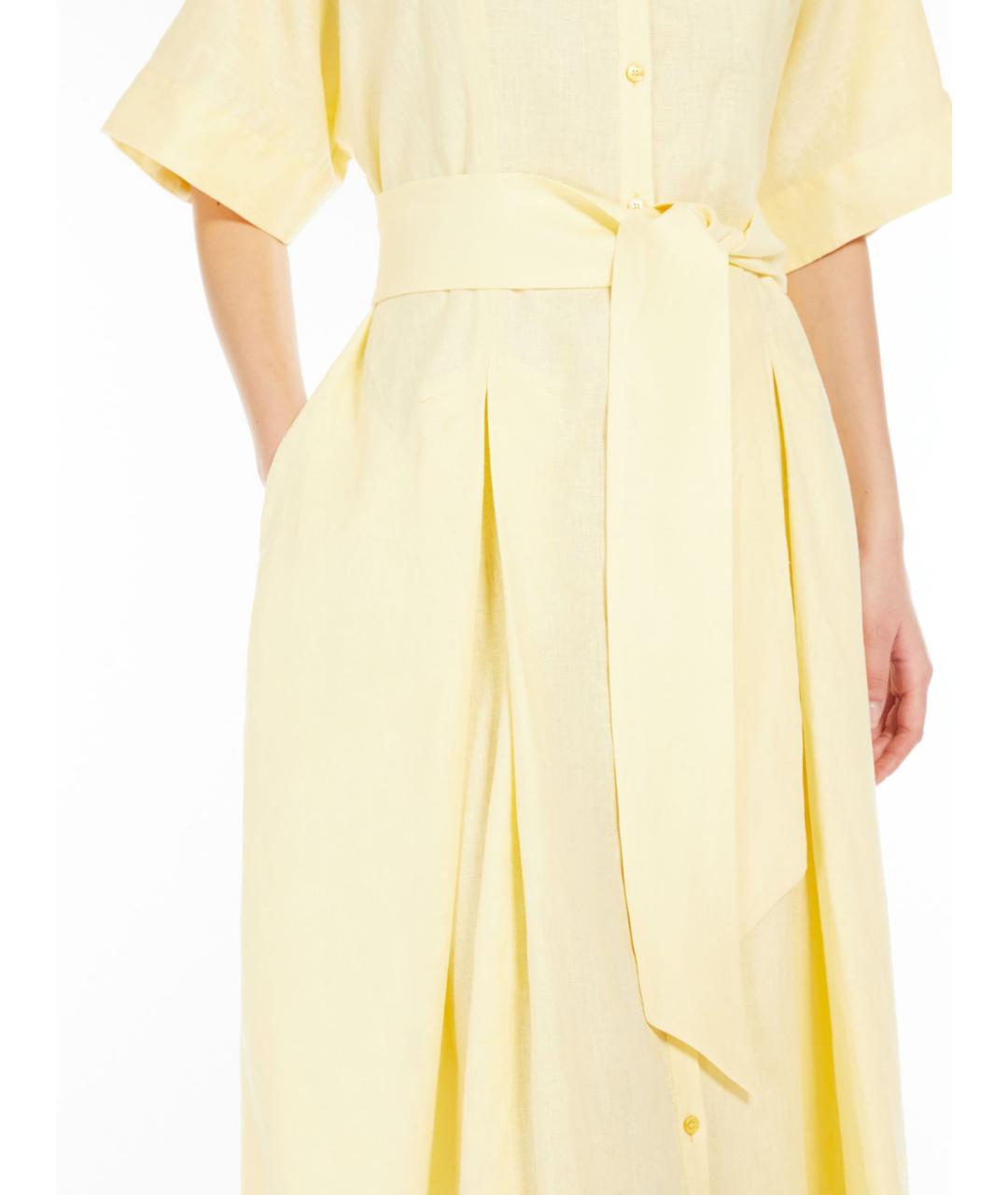 WEEKEND MAX MARA Желтое льняное повседневное платье, фото 4
