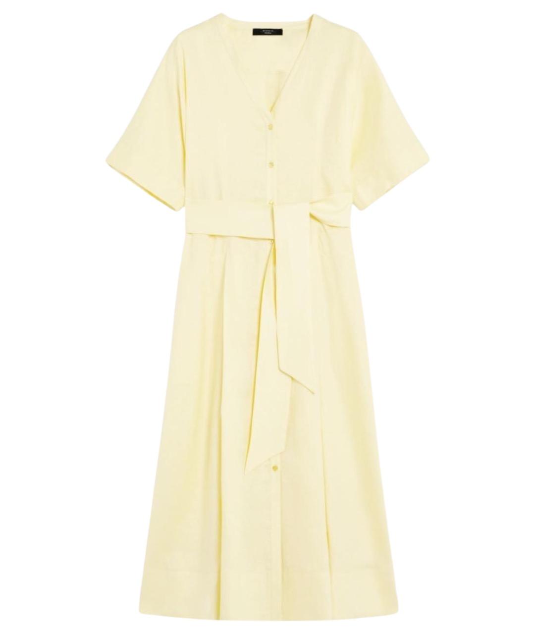 WEEKEND MAX MARA Желтое льняное повседневное платье, фото 1