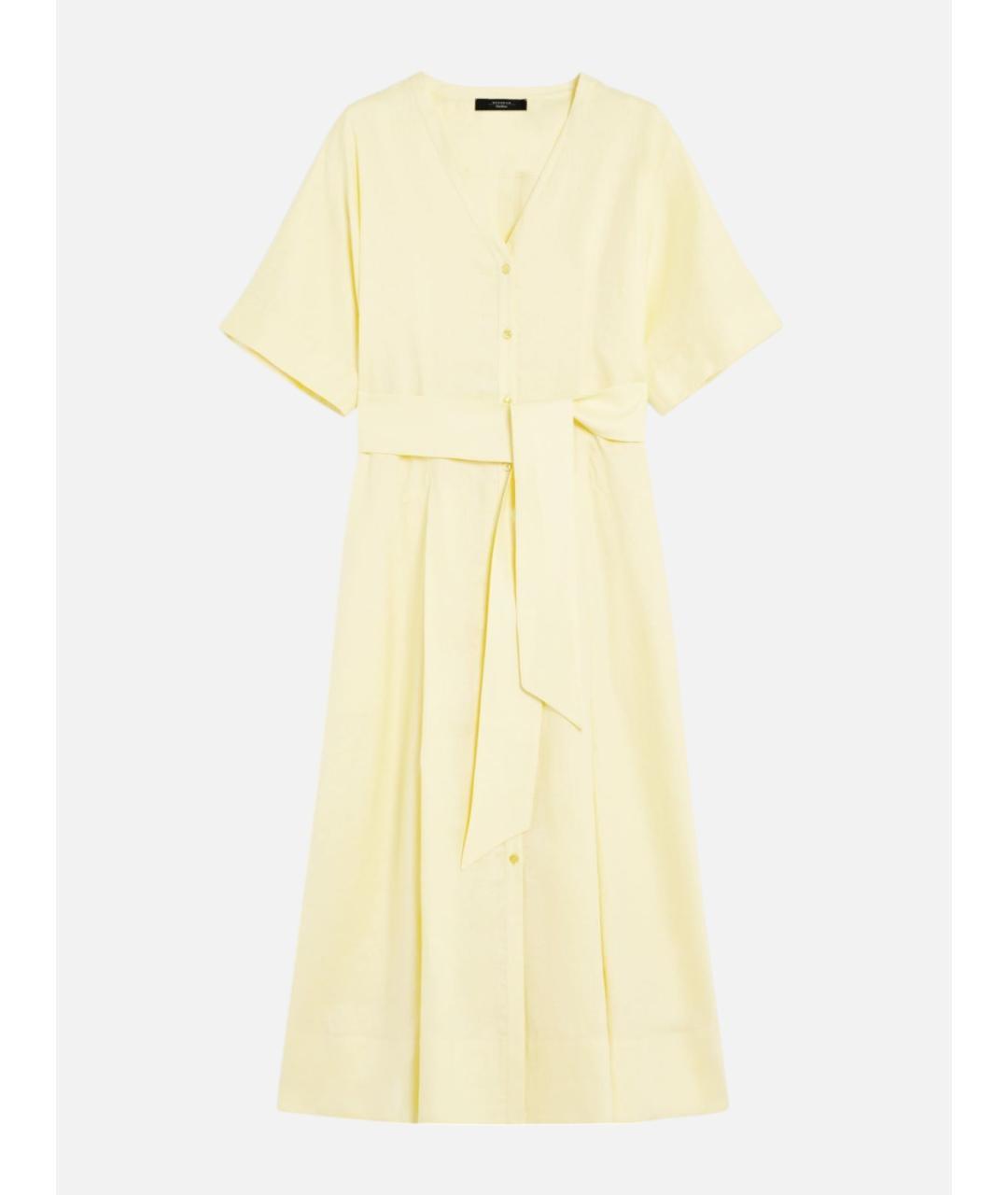 WEEKEND MAX MARA Желтое льняное повседневное платье, фото 6
