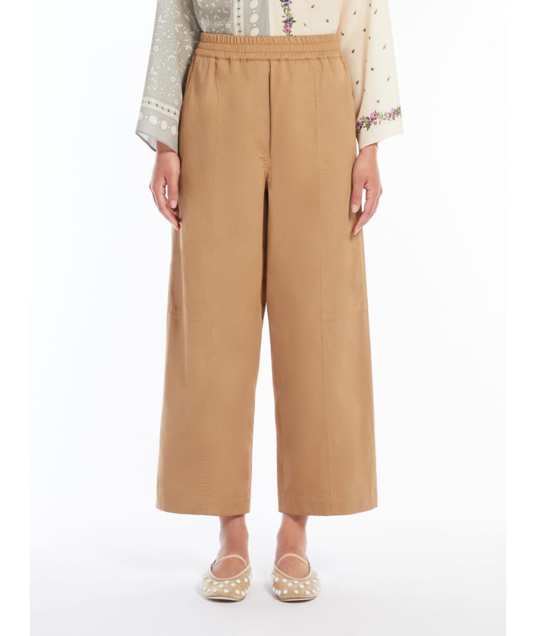 WEEKEND MAX MARA Коричневые хлопковые прямые брюки, фото 4