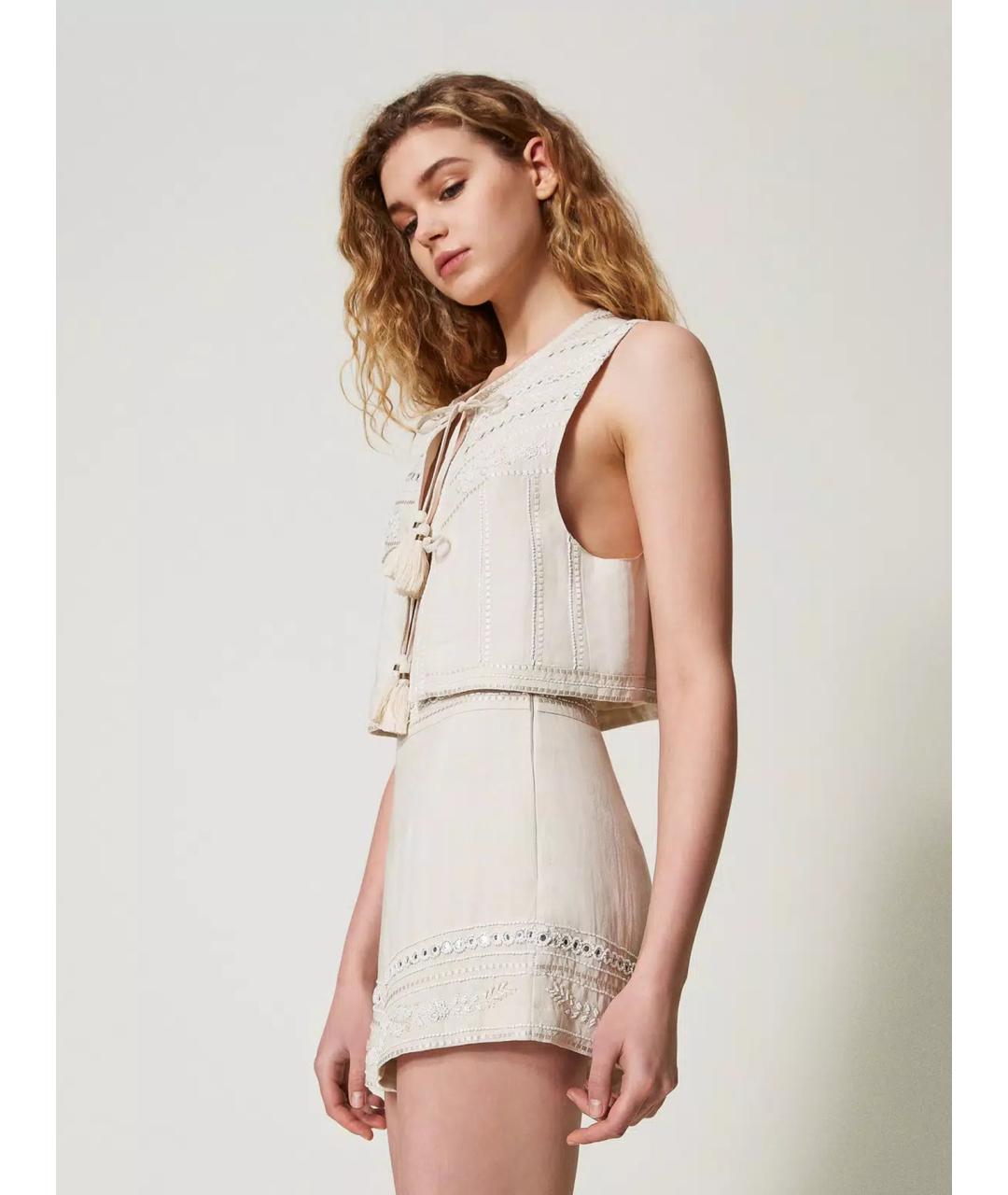 TWIN-SET Бежевый вискозный жилет, фото 3