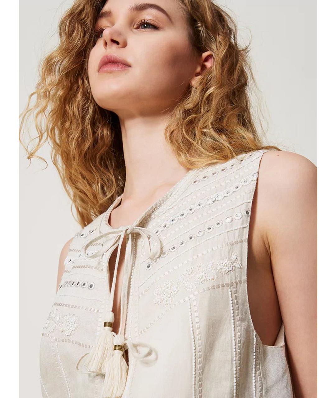 TWIN-SET Бежевый вискозный жилет, фото 5