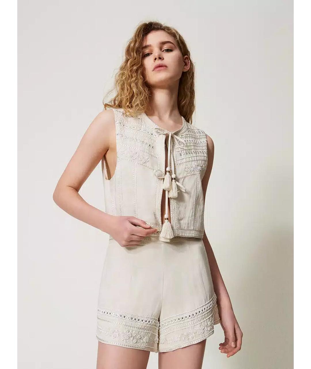 TWIN-SET Бежевый вискозный жилет, фото 2