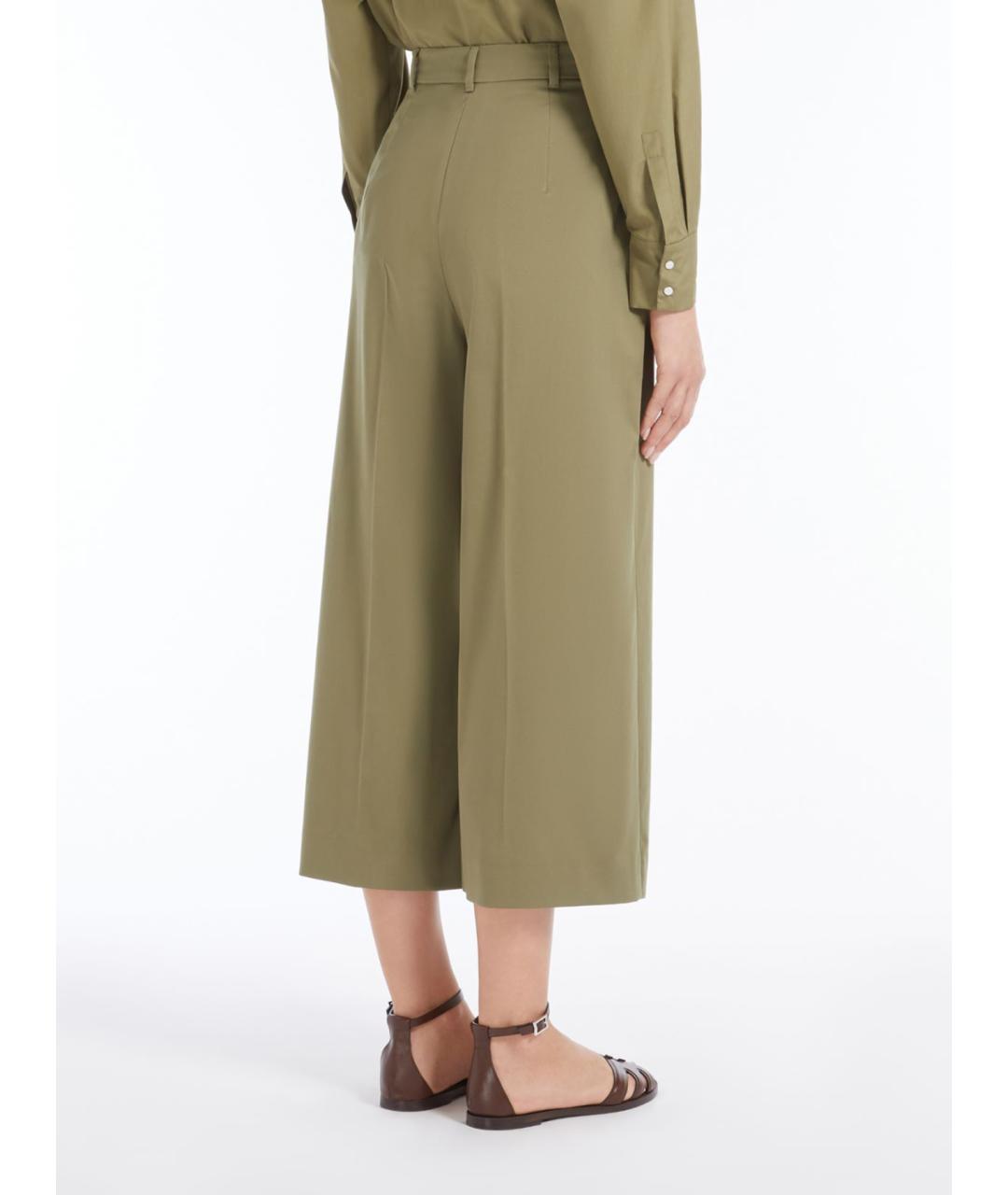 MAX MARA STUDIO Зеленые хлопковые брюки широкие, фото 4