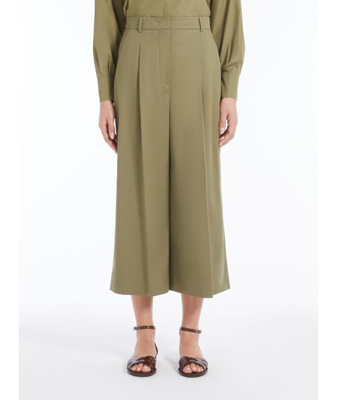 MAX MARA STUDIO Зеленые хлопковые брюки широкие, фото 5