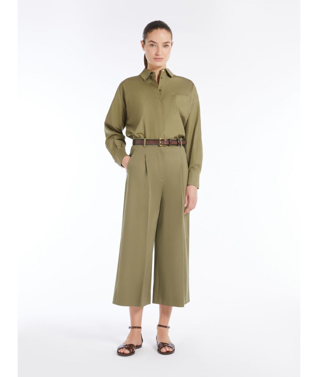 MAX MARA STUDIO Зеленые хлопковые брюки широкие, фото 2