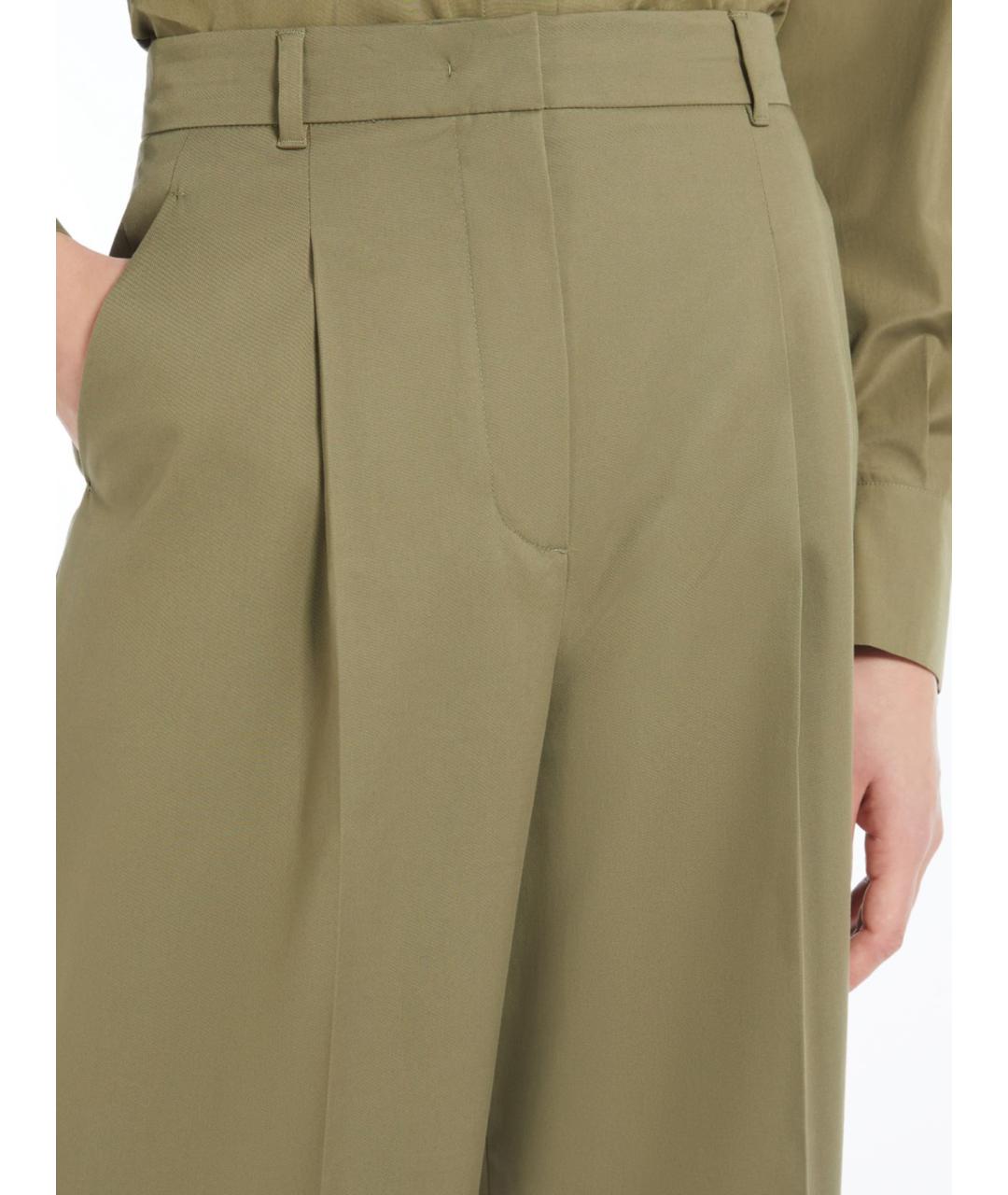 MAX MARA STUDIO Зеленые хлопковые брюки широкие, фото 3