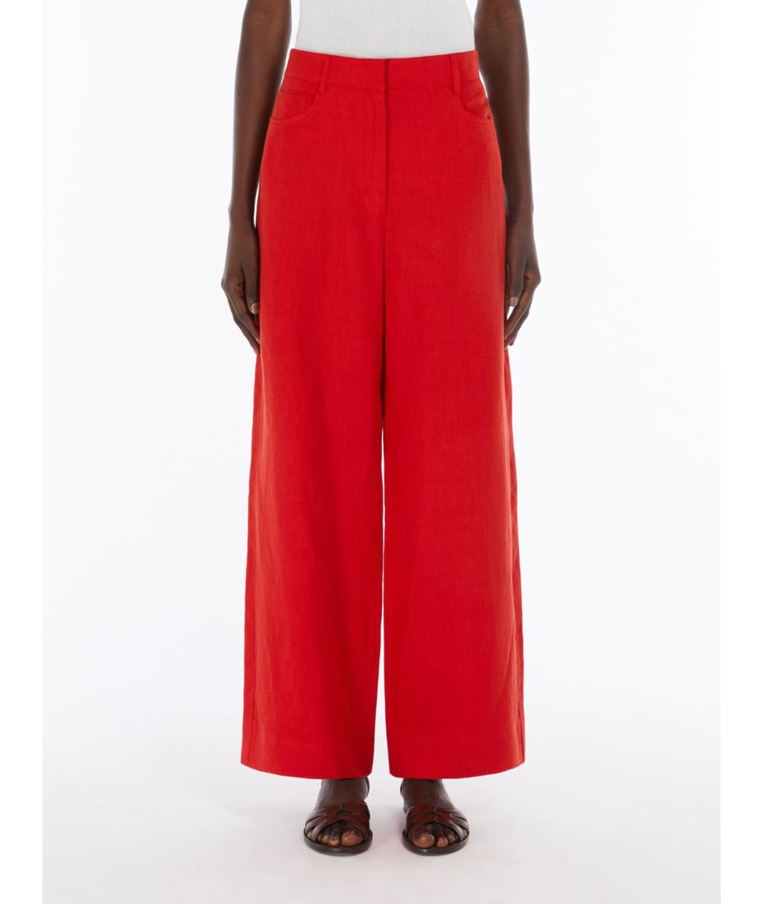'S MAX MARA Красные льняные брюки широкие, фото 4