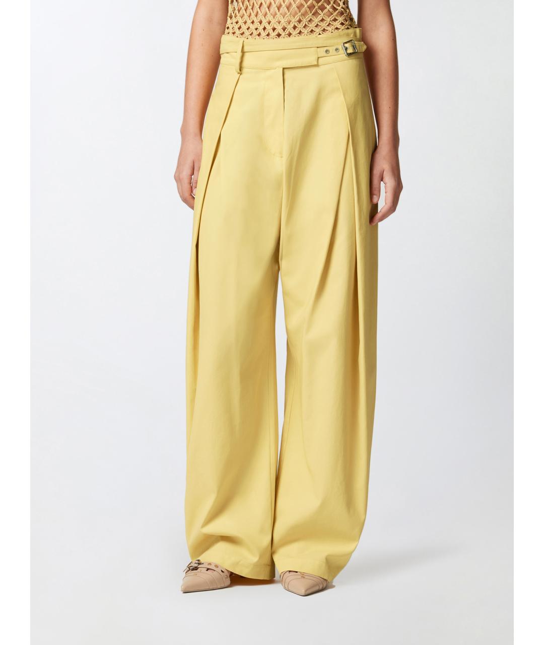 PINKO Желтые хлопковые брюки широкие, фото 3