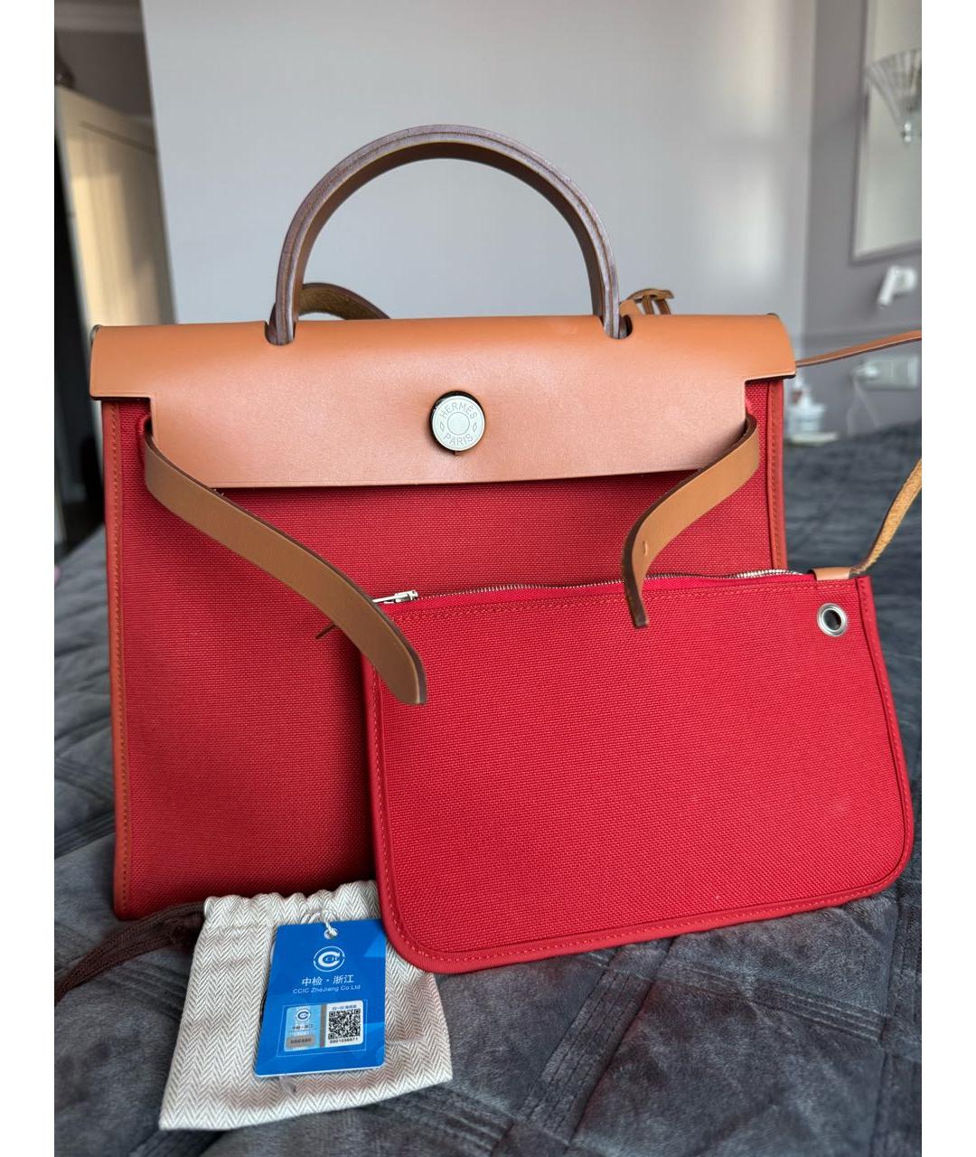 HERMES Красная тканевая сумка через плечо, фото 2