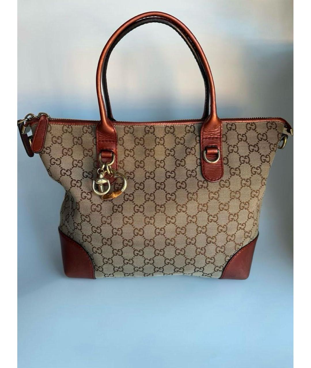 GUCCI Бежевая тканевая сумка тоут, фото 2