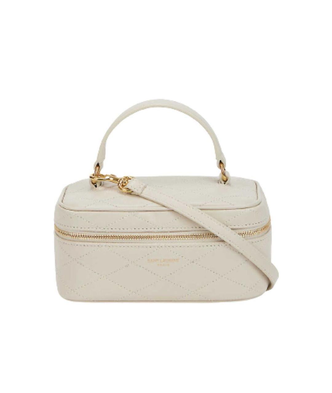 SAINT LAURENT Белая кожаная сумка с короткими ручками, фото 9