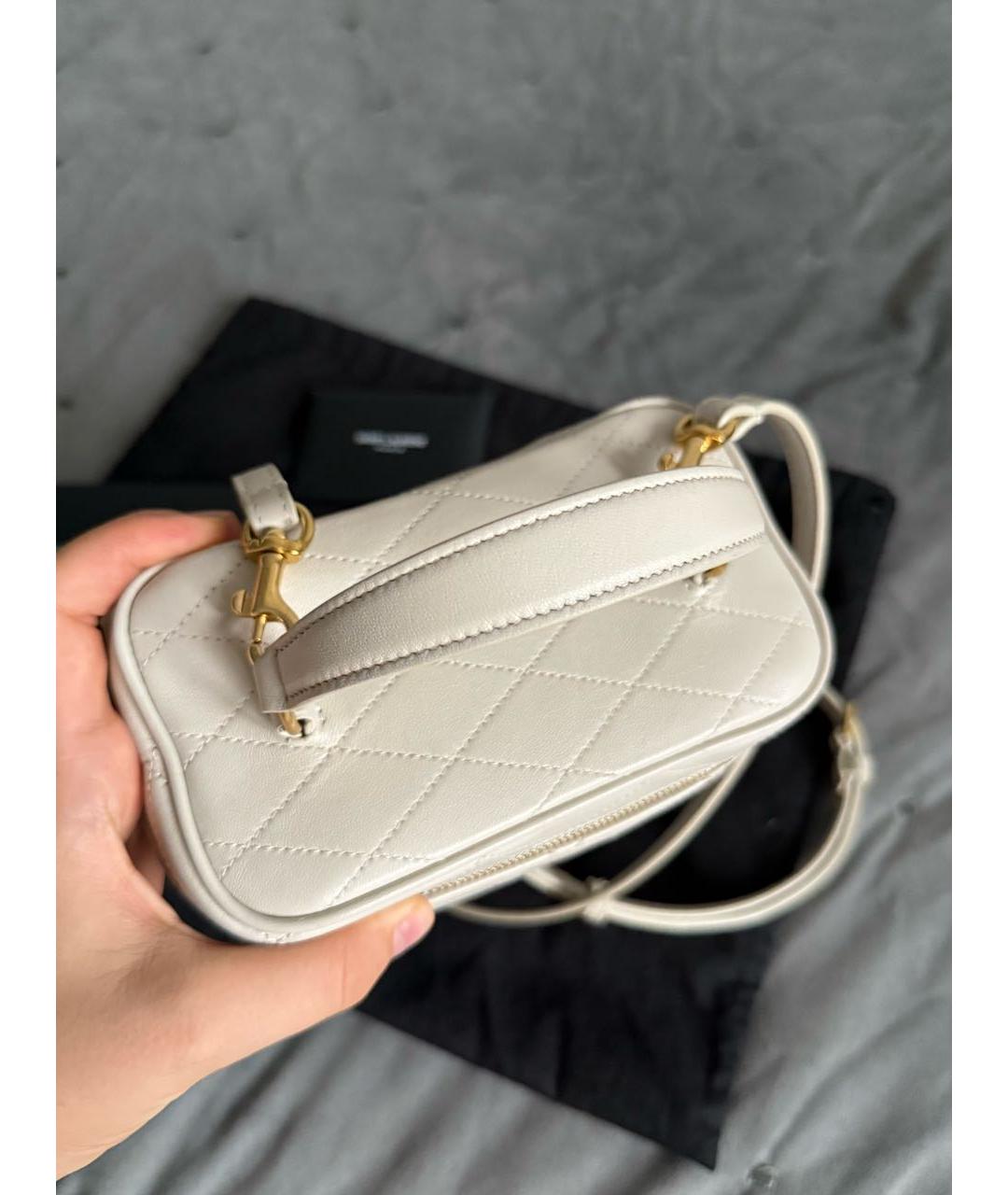 SAINT LAURENT Белая кожаная сумка с короткими ручками, фото 4