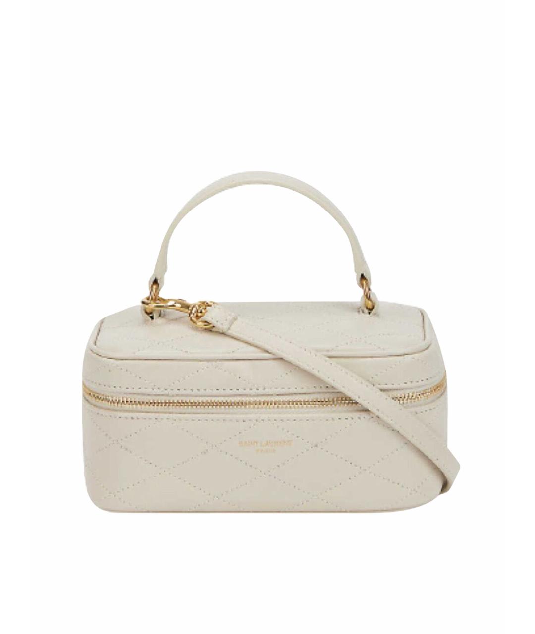 SAINT LAURENT Белая кожаная сумка с короткими ручками, фото 10