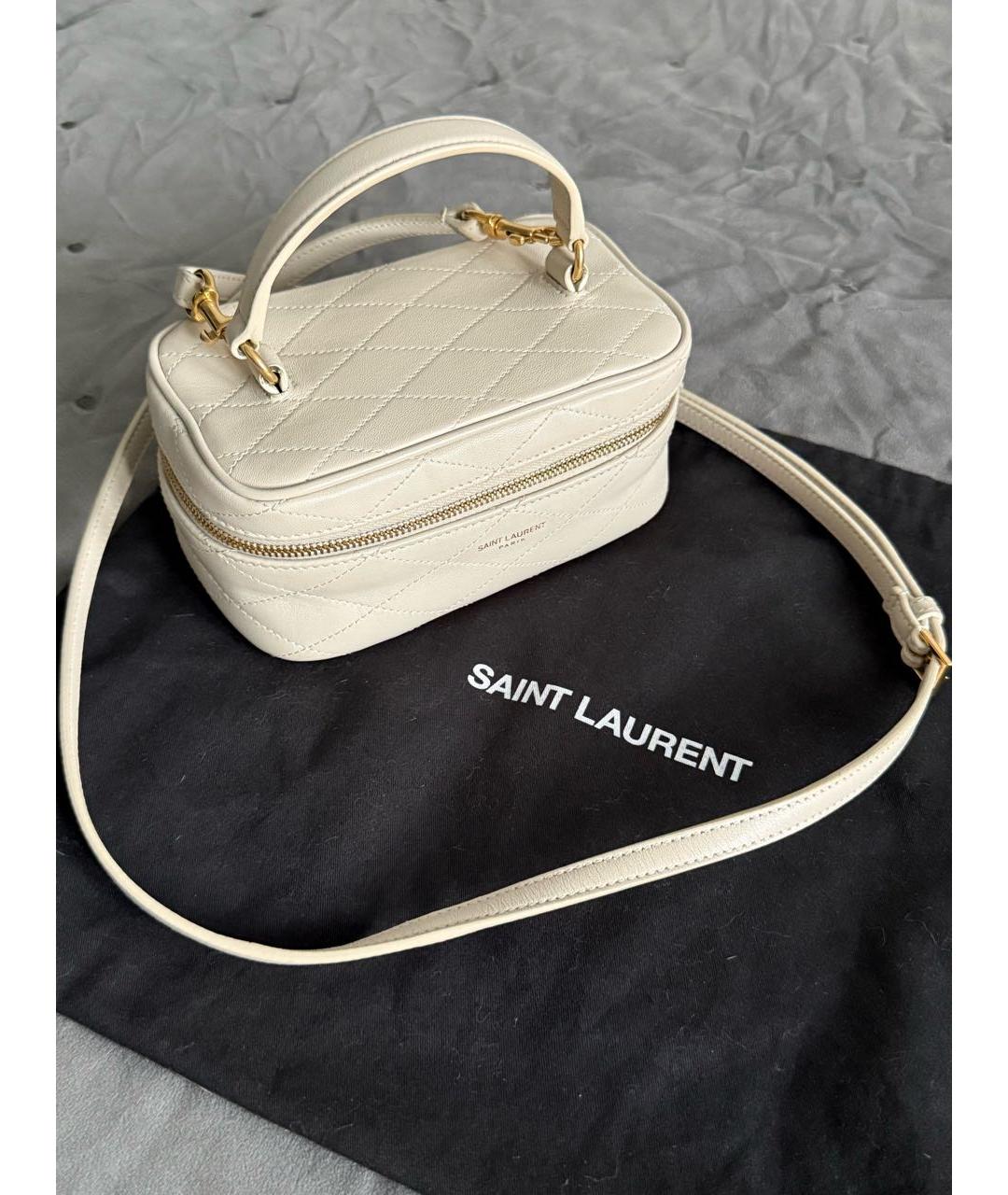 SAINT LAURENT Белая кожаная сумка с короткими ручками, фото 6