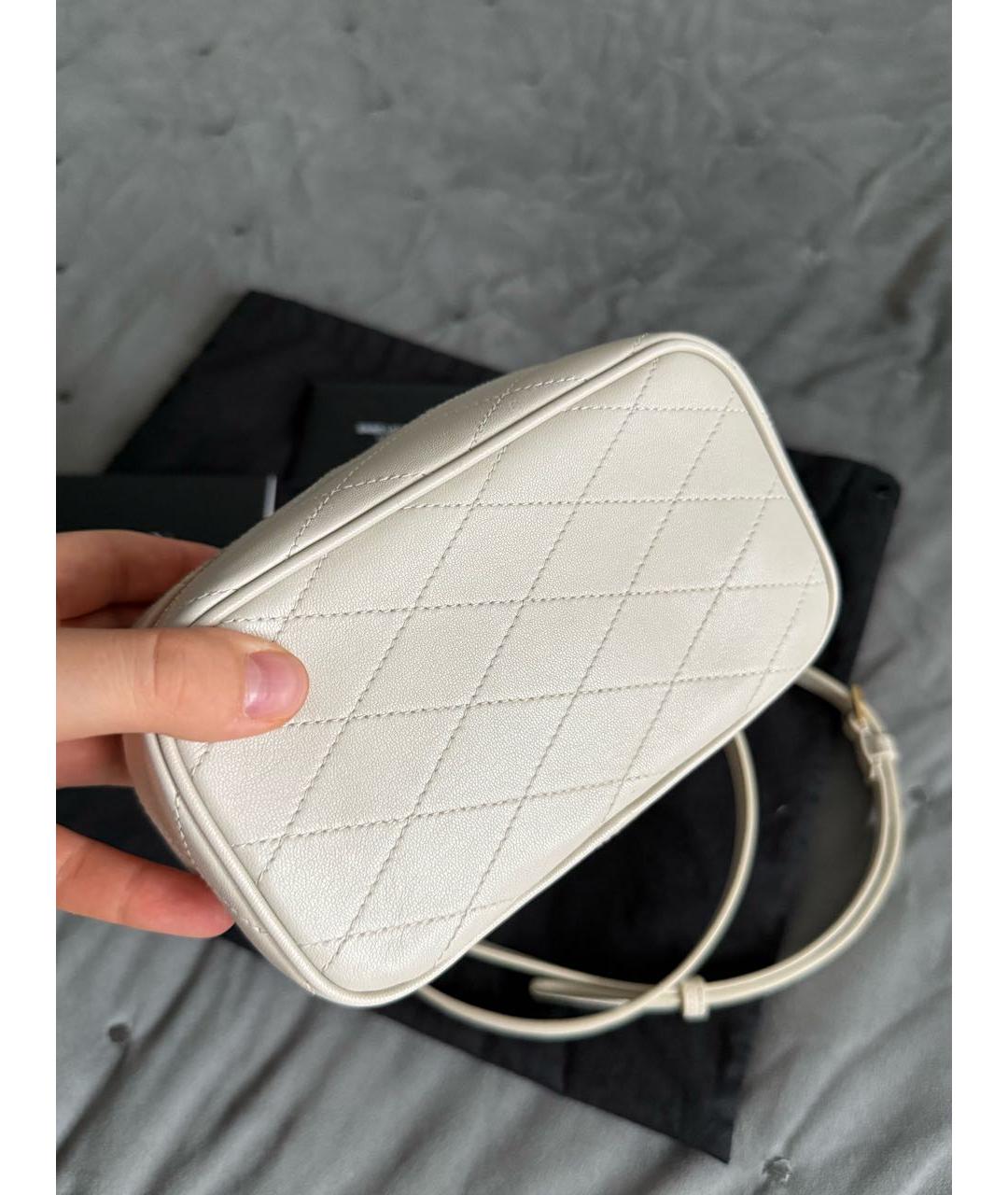 SAINT LAURENT Белая кожаная сумка с короткими ручками, фото 3