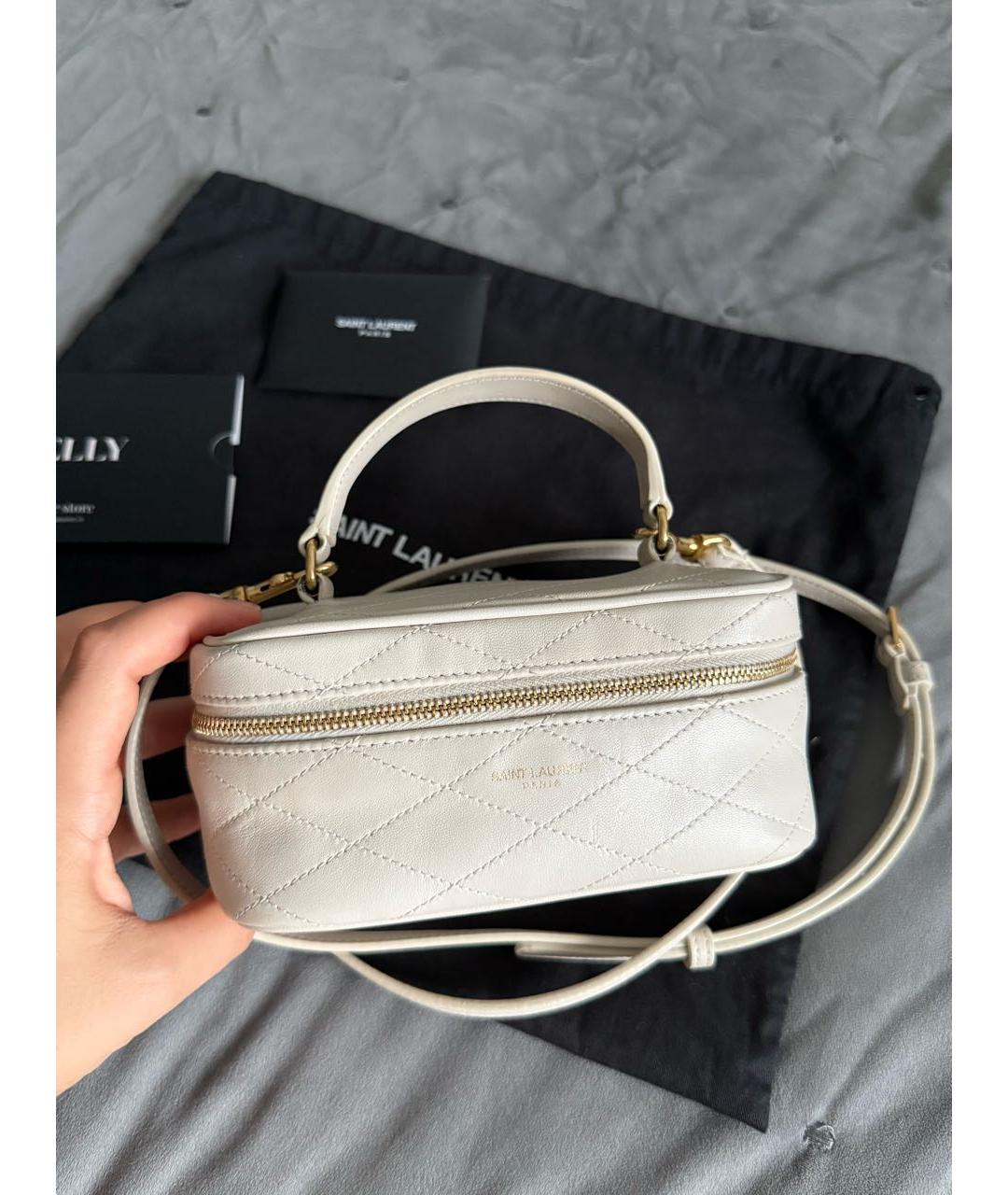 SAINT LAURENT Белая кожаная сумка с короткими ручками, фото 2