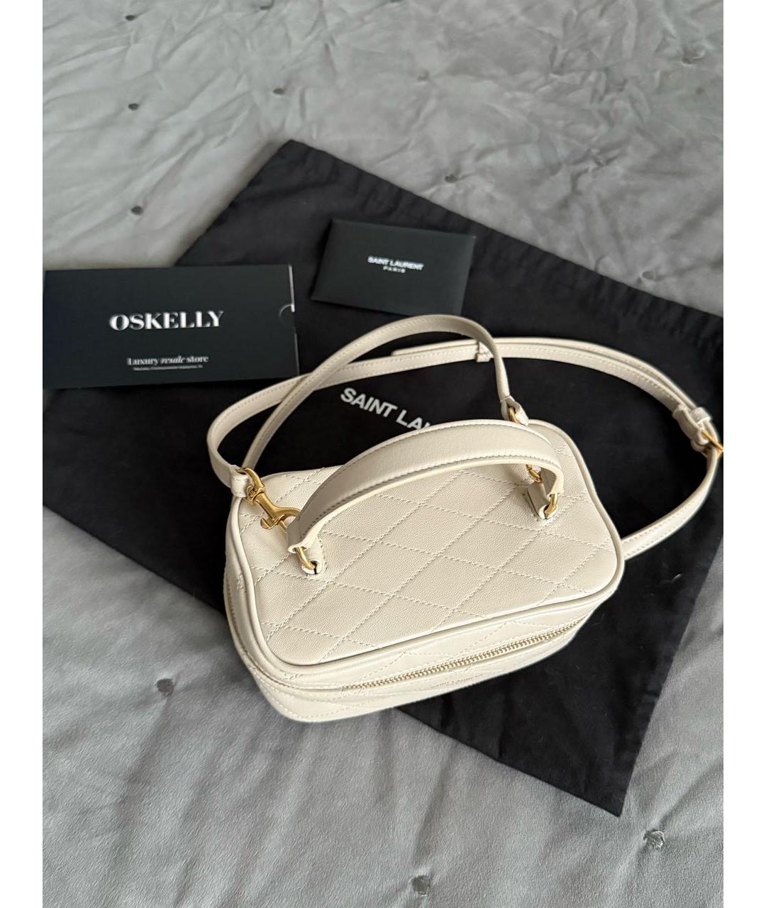 SAINT LAURENT Белая кожаная сумка с короткими ручками, фото 5