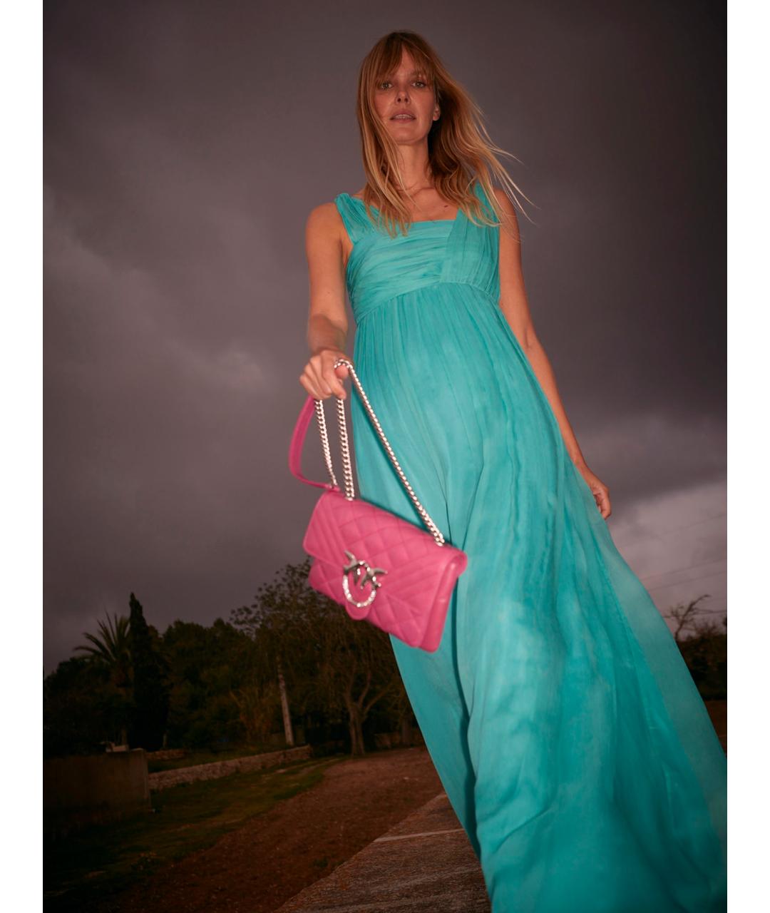 PINKO Зеленые шелковое вечернее платье, фото 5