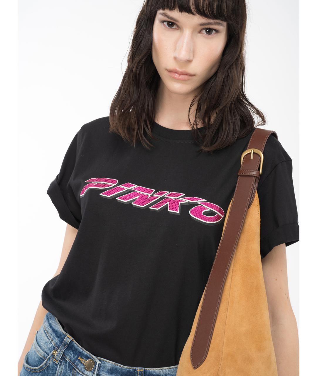 PINKO Черная хлопковая футболка, фото 3