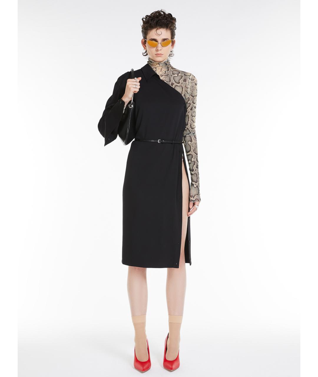 SPORTMAX Черное шелковое повседневное платье, фото 3