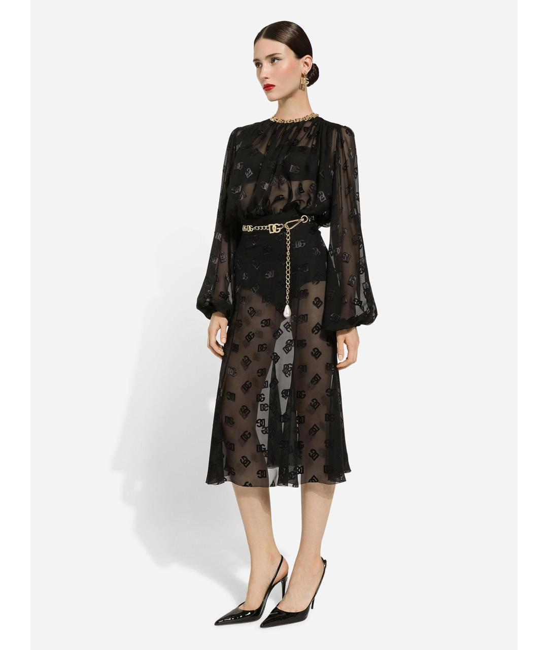 DOLCE&GABBANA Черная шелковая юбка миди, фото 2