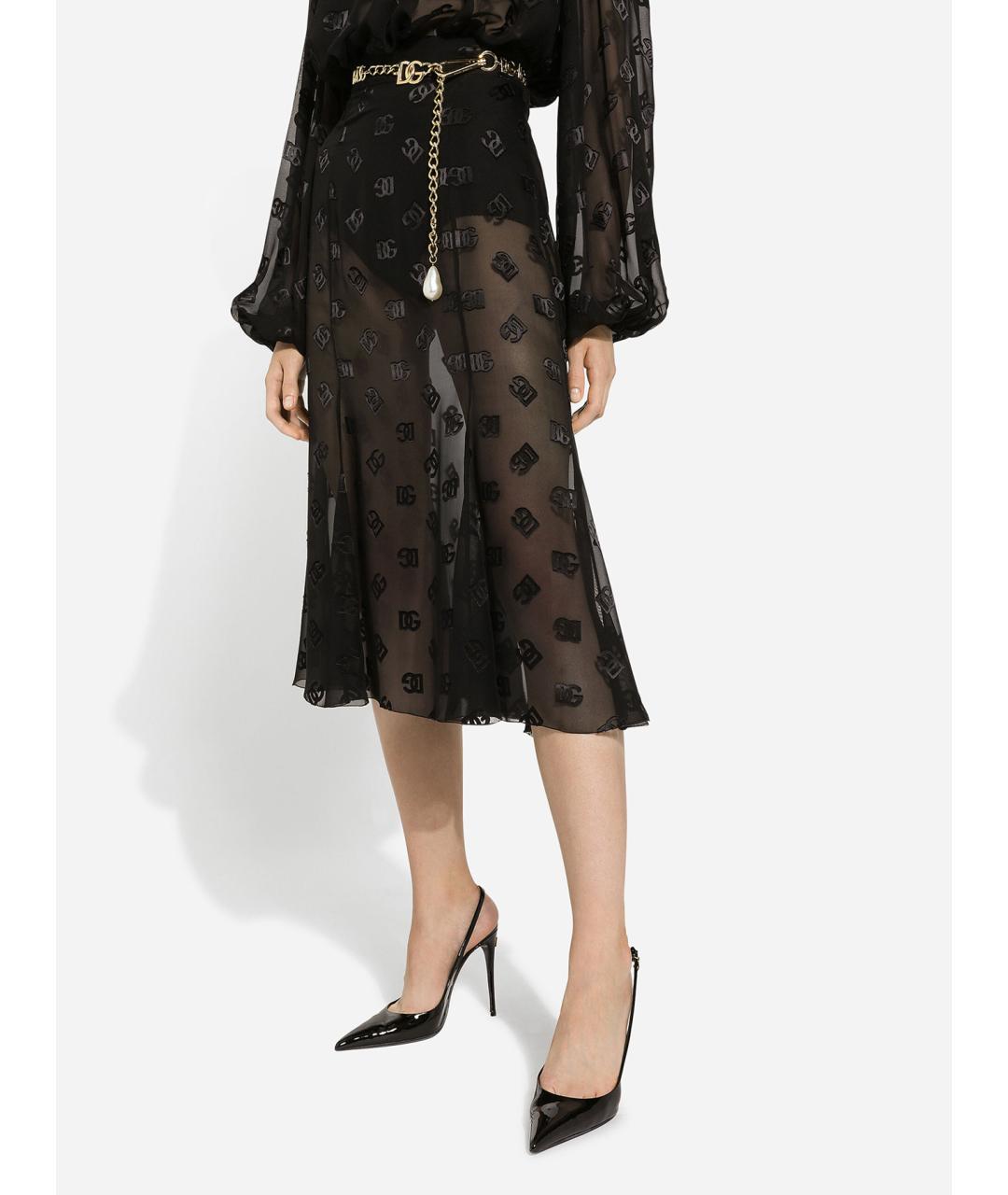 DOLCE&GABBANA Черная шелковая юбка миди, фото 3