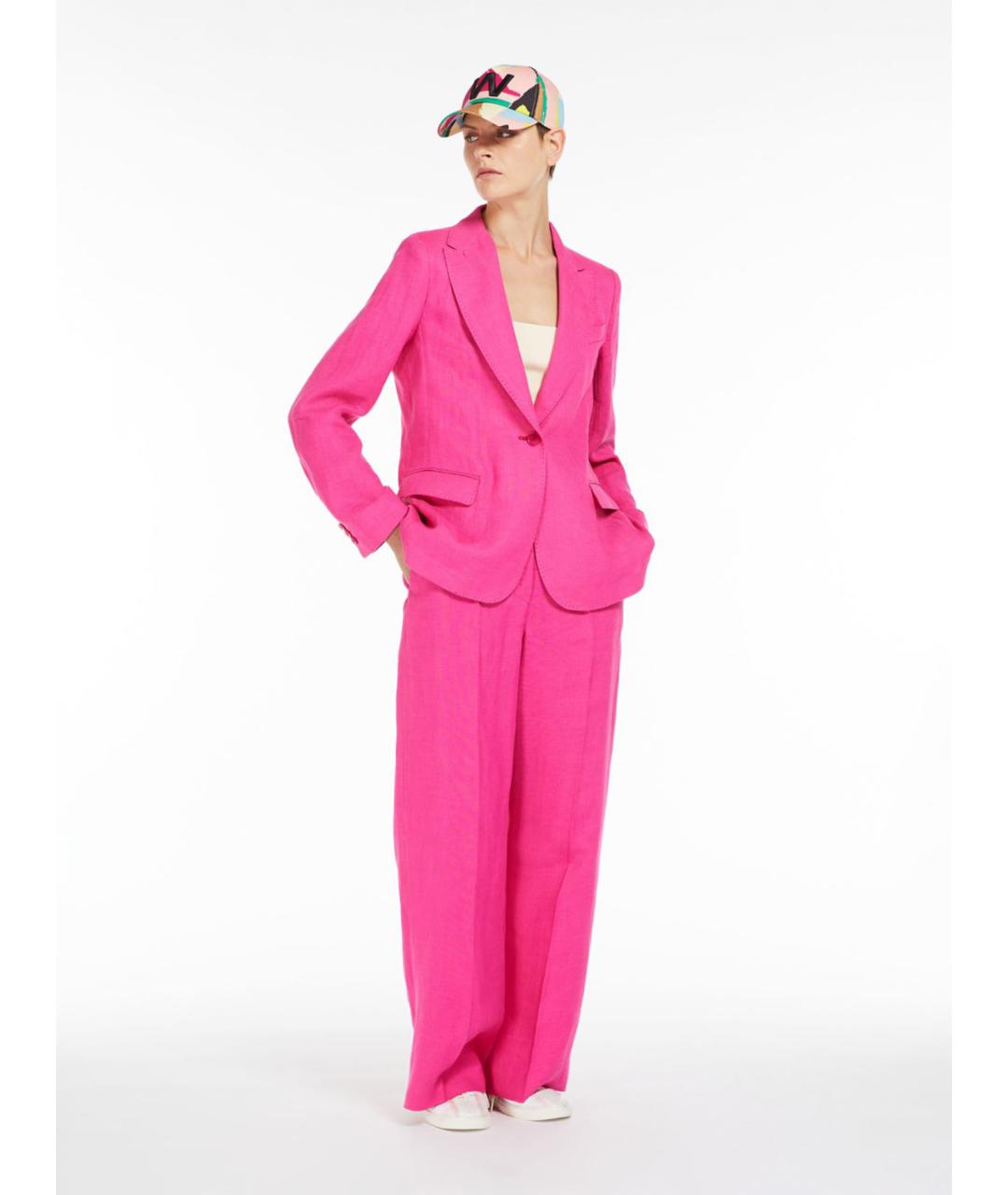WEEKEND MAX MARA Розовые льняные прямые брюки, фото 3