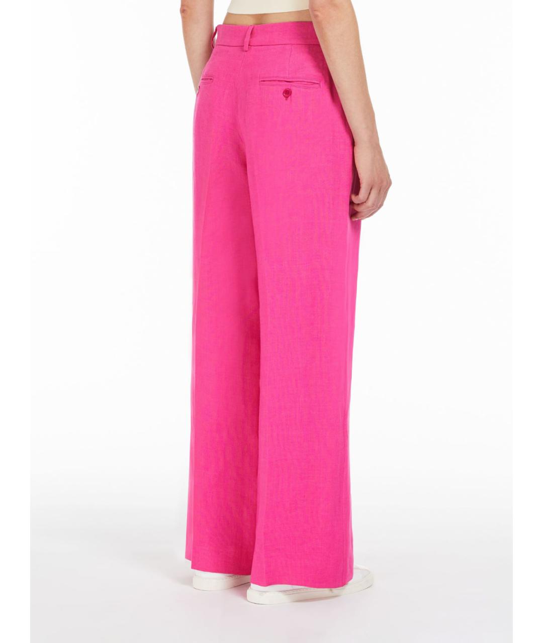 WEEKEND MAX MARA Розовые льняные прямые брюки, фото 4